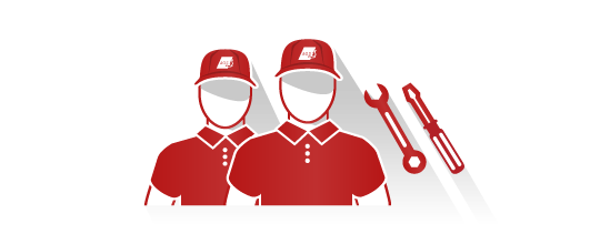 Personnel en uniforme rouge avec outils